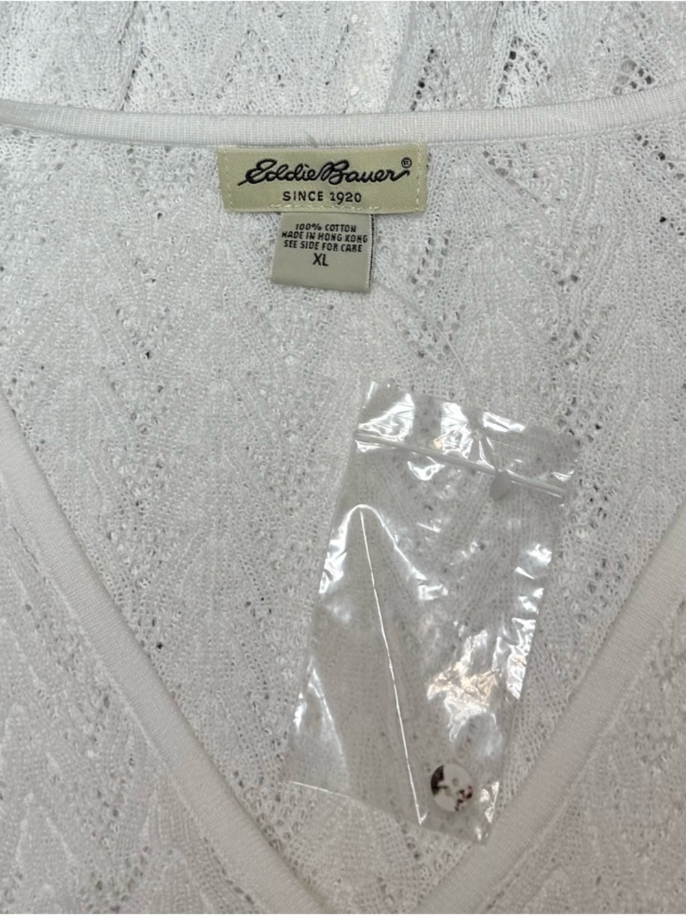 Eddie Bauer women's white open-stitch button-up cardigan sweater XL - Picture 3 of 3